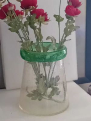 Large glass vase with fabric flowers