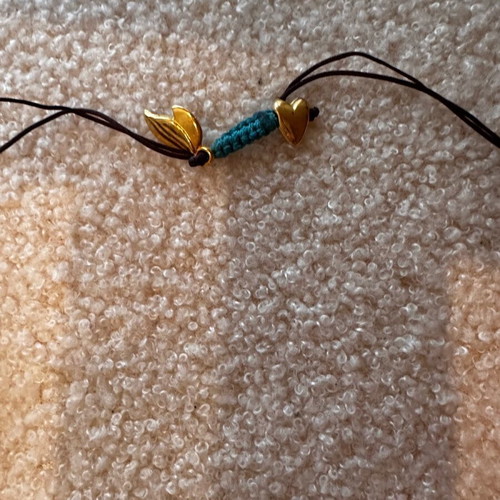 Long handmade necklace with wooden beads in brown and turquoise, like new