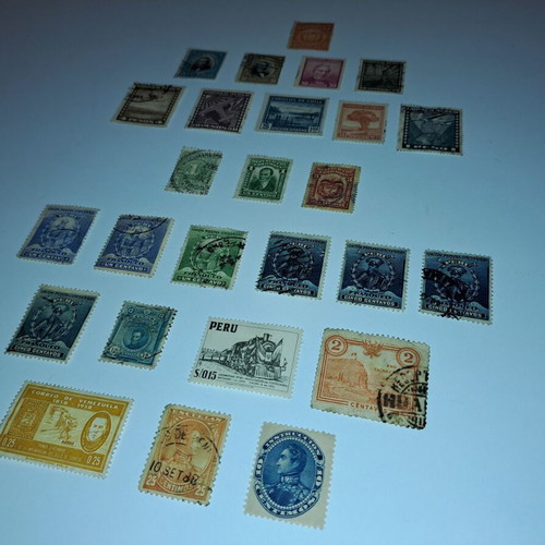 Stamps from Bolivia Chile Colombia Peru Venezuela used, 26 pieces 1882-1959