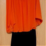  Φορεματακι νεανικο οργατζα πορτοκαλι πανω μαυρο ελαστιο κατω