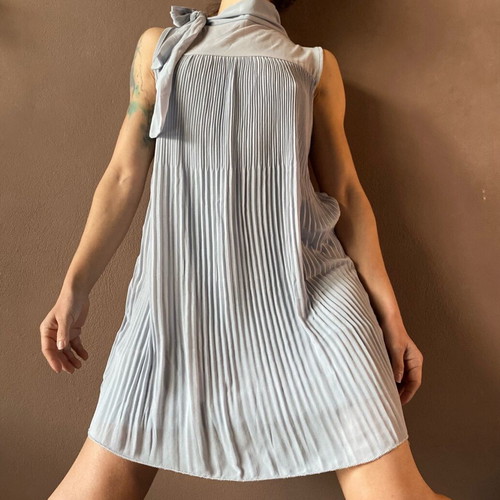 Pleated dress gray like new, handmade, lightweight