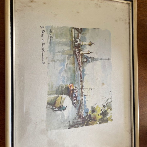 Painting used, watercolor titled "Paris La Tour Eiffel", signed and framed