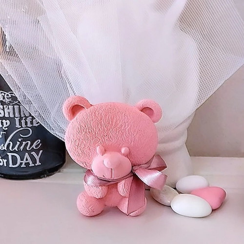 Handmade bomboniera with ceramic pink bear magnet new
