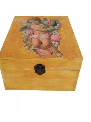 Handmade wooden storage box with angel image new