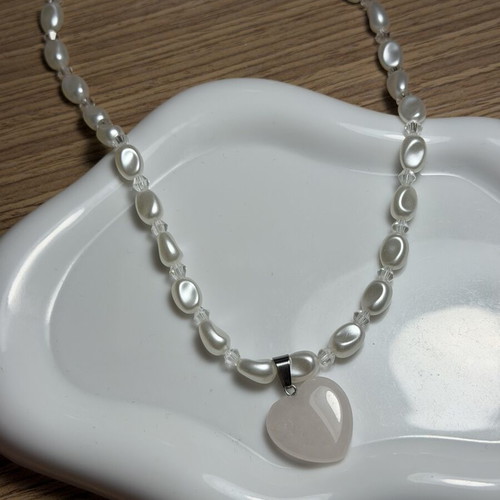 Handmade necklace new, white and pink