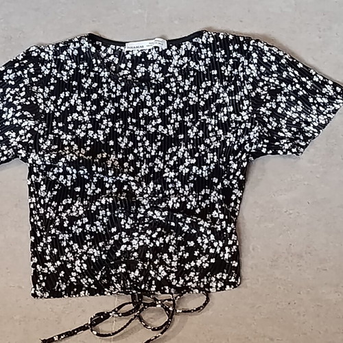 Pull & Bear crop top with shirring, black and white, XS