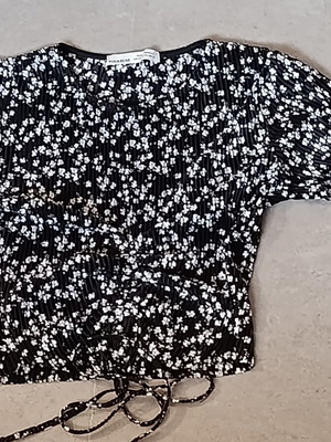 Pull & Bear crop top with shirring, black and white, XS