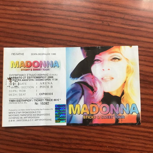 Madonna concert ticket Greece Sticky and Sweet used