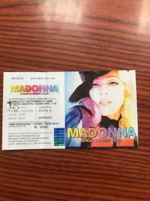 Madonna εισιτήριο συναυλίας Ελλάδα Sticky and Sweet μεταχειρισμένο