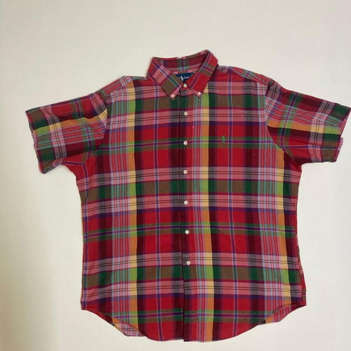 Ralph Lauren Oxford short sleeve shirt XL, red green blocked, dark green pony