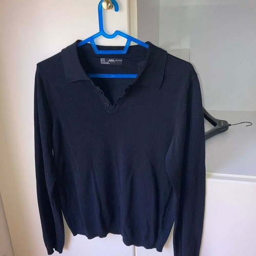 Zara men's long-sleeve polo-style thin black sweater used