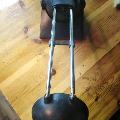 Desk lamp used with 2 light intensities, petrol blue from the 90s