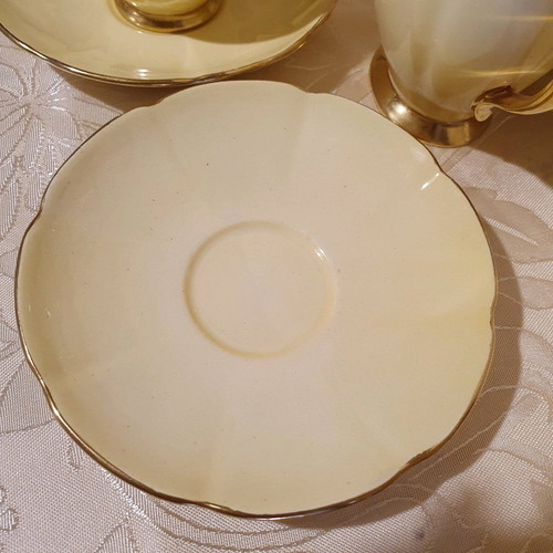 Carlton Ware tea set for two used, Rita series, hand-applied gold trim