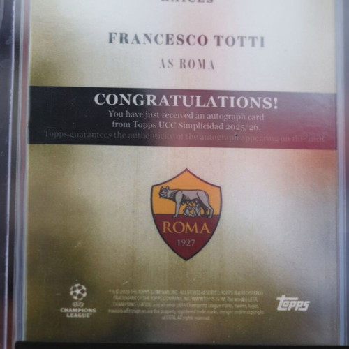 Francesco Totti Topps Simplicidad 25/26 Raíces Autograph 1/1 Roma like new