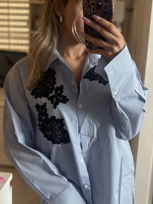 Zara Woman ριγέ πουκάμισο με απλικέ, μέγεθος L, σαν καινούργιο