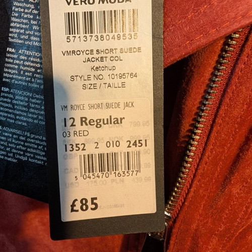 Vero Moda suede jacket new, red, size M