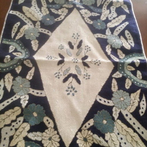 Hand embroidery new with handmade lace in blue and silver shades