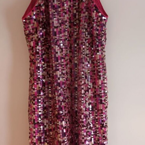 Handmade dress with sequins like new, pink-purple shades, halter neck