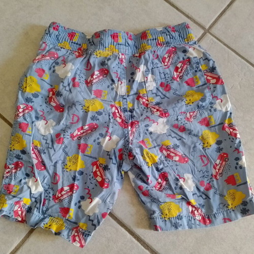 Boys' swim shorts used, size 110-116, blue with car print