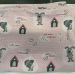 Flannel cotton single bed sheet set, pink with dog print