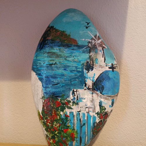 Painted stone new with acrylics and glossy varnish