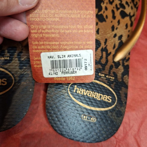 Havaianas Slim Animal Print Leopard Flip Flops Bronze Straps New EUR 43-44