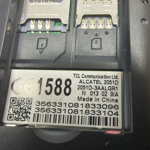 Alcatel mobile phone, silver, memory card slot