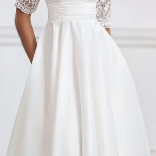 Tea length wedding dress new, A-line silhouette with lace bodice and chiffon skirt
