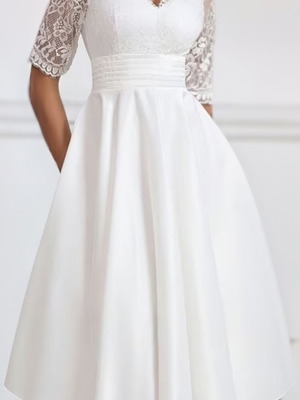Tea length wedding dress new, A-line silhouette with lace bodice and chiffon skirt