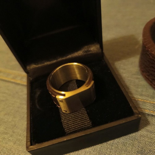 Dyrberg Kern leather bracelet and ring set like new, brown
