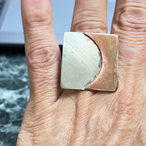 Large handmade square ring in two shades, size 5