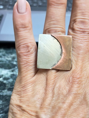 Large handmade square ring in two shades, size 5