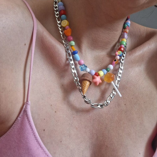 Necklace with ice cream, lollipop, star charms and stainless steel clasp