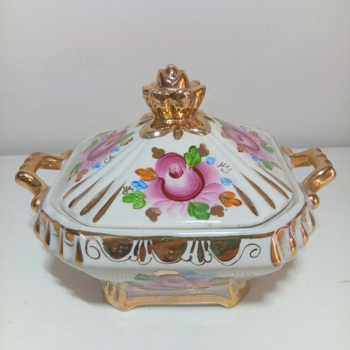 Vintage Gzhel USSR hand-painted porcelain sugar bowl