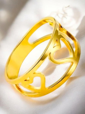 Steel ring with hearts new, gold-colored