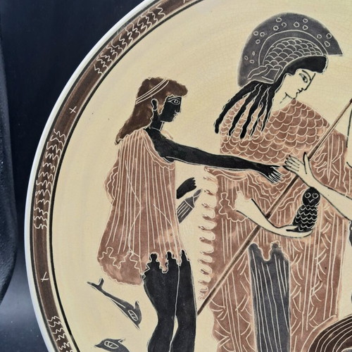Vintage Greek Arts Milos Ceramic Plate Athena and Apollo
