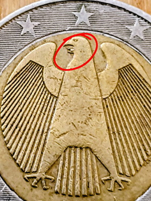 German 2 Euro 2002 coin with error