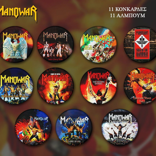 Manowar set of 11 pins 3cm new, album artwork