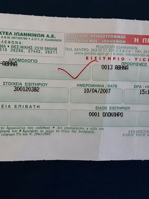 Collectible KTEL Ioannina - Athens ticket 2007