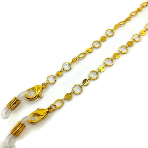 Handmade metal eyeglass chain with gold rings 70cm new