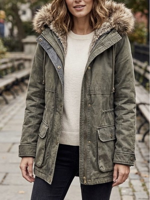 Bershka Διπλό μπουφάν παρκά 2 σε 1 με κουκούλα