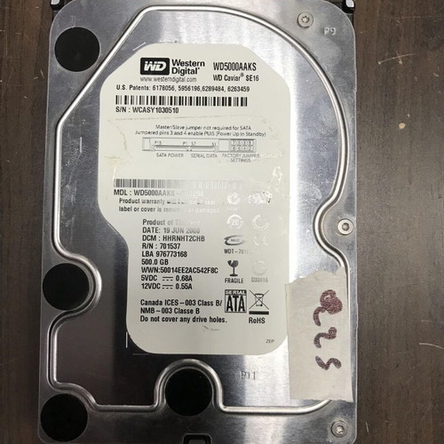 Western Digital WD5000AAKS 500gb Sata2 HDD used