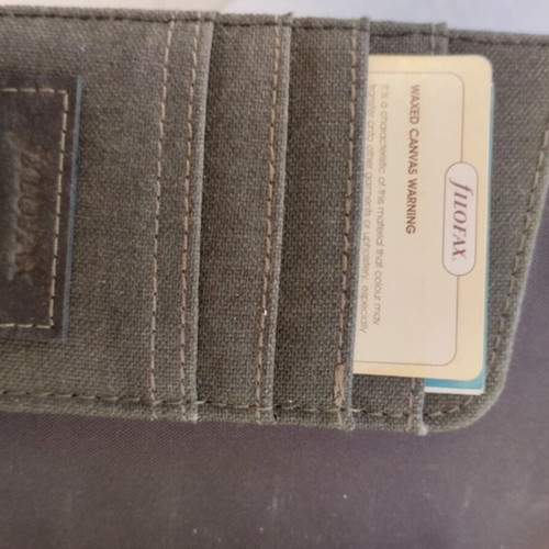 Filofax notebook 14x11 cm like new, olive leather and fabric