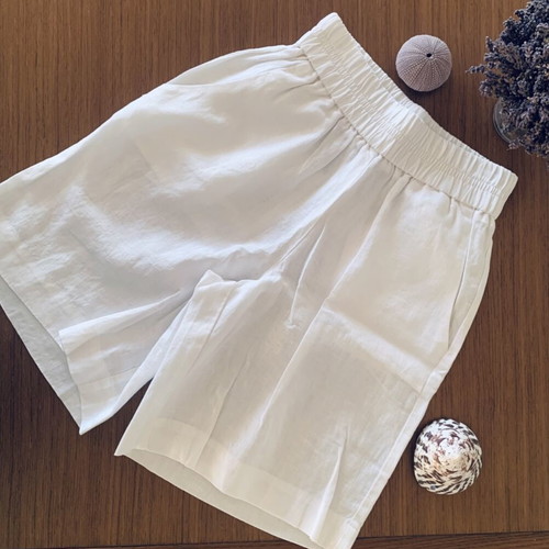 Philosophy white linen high-waisted bermuda shorts