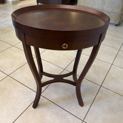 Oval solid wood coffee table with drawer