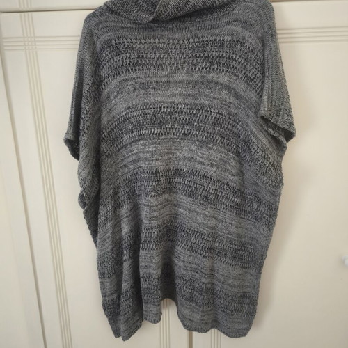 Grey knit poncho with cowl neck, one size M-L