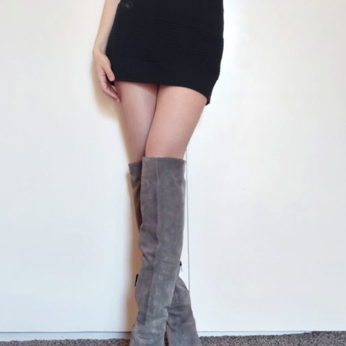 Suede leather grey high boots like new, size 37