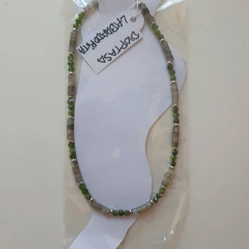 Mineralogie Semi-Precious Gem Anklet New, Faceted Diapotase and Laboradite