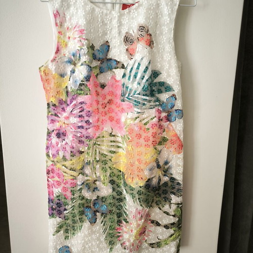 Derhy mini dress with embroidery, white and multicolor