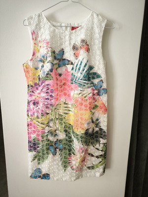 Derhy mini dress with embroidery, white and multicolor
